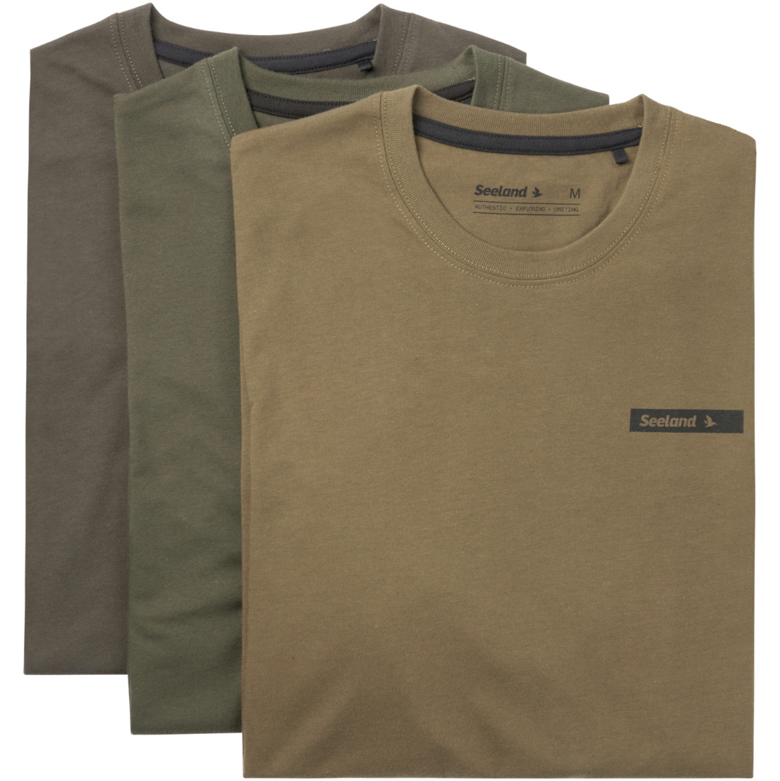 2026 Seeland Heren 3 Pack T-Shirt 40630 - Pine Green / Militair Olijf / Druivenblad